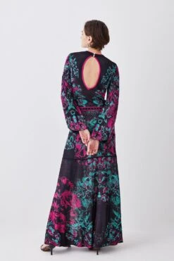 Karen Millen Tall Mirror Floral Keyhole Back Jacquard Knit Maxi Dress