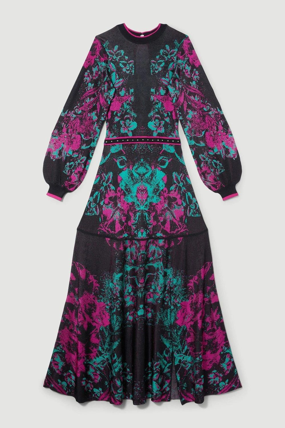 Karen Millen Tall Mirror Floral Keyhole Back Jacquard Knit Maxi Dress 6 Karen Millen Tall Mirror Floral Keyhole Back Jacquard Knit Maxi Dress - Image 4