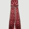 Karen Millen Tall Mirror Jacquard Knit Halterneck Jumpsuit