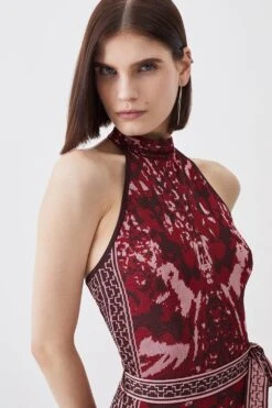 Karen Millen Tall Mirror Jacquard Knit Halterneck Jumpsuit -Karen Millen Shop multi tall mirror jacquard knit halterneck jumpsuit 2