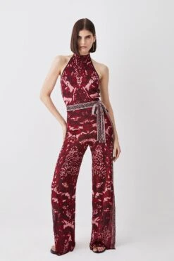 Karen Millen Tall Mirror Jacquard Knit Halterneck Jumpsuit -Karen Millen Shop multi tall mirror jacquard knit halterneck jumpsuit 3