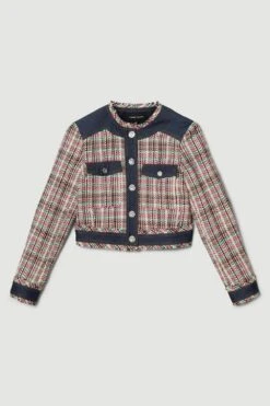 Karen Millen Tweed Denim Mix Jacket -Karen Millen Shop multi tweed denim mix jacket 1 2