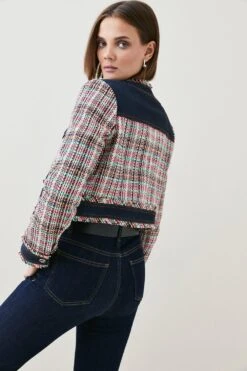 Karen Millen Tweed Denim Mix Jacket -Karen Millen Shop multi tweed denim mix jacket 1 4