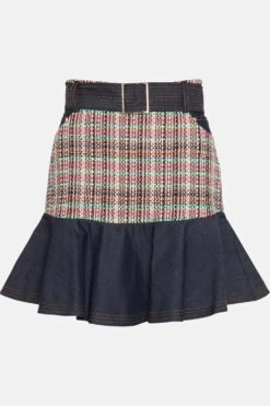 Karen Millen Tweed Denim Mix Peplum Skirt -Karen Millen Shop multi tweed denim mix peplum skirt 1 2
