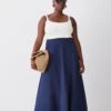 Karen Millen Lydia Millen Plus Size Linen Pleated Midi Skirt -Karen Millen Shop navy lydia millen plus size linen pleated midi skirt