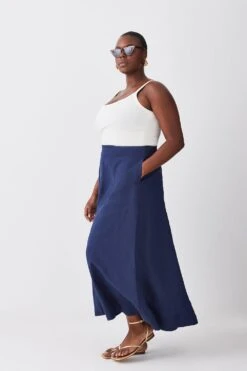 Karen Millen Lydia Millen Plus Size Linen Pleated Midi Skirt -Karen Millen Shop navy lydia millen plus size linen pleated midi skirt 2