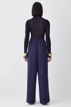 Karen Millen Tall Essential Tailored Wide Leg Trouser -Karen Millen Shop navy tall essential tailored wide leg trouser 1
