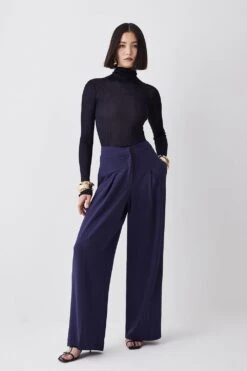Karen Millen Tall Essential Tailored Wide Leg Trouser -Karen Millen Shop navy tall essential tailored wide leg trouser 2