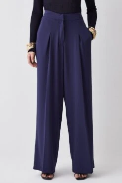 Karen Millen Tall Essential Tailored Wide Leg Trouser -Karen Millen Shop navy tall essential tailored wide leg trouser 3