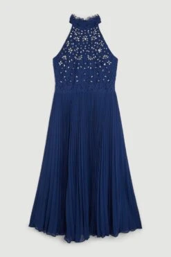 Karen Millen Tall Lace Embellished Halter Pleated Woven Midi Dress