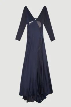 Karen Millen Tall Ooto Sheer Panneled Long Sleeve Woven Maxi Dress -Karen Millen Shop navy tall ooto sheer panneled long sleeve woven maxi dress 2