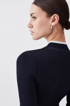 Karen Millen Tall Rib Knit Belted Midi Dress -Karen Millen Shop navy tall rib knit belted midi dress 1