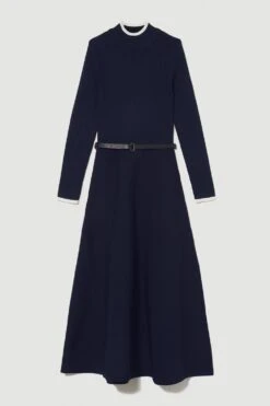 Karen Millen Tall Rib Knit Belted Midi Dress -Karen Millen Shop navy tall rib knit belted midi dress 2