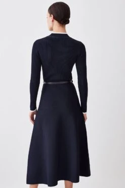 Karen Millen Tall Rib Knit Belted Midi Dress -Karen Millen Shop navy tall rib knit belted midi dress 3