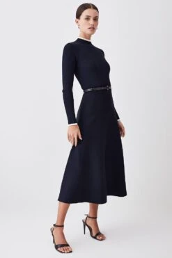 Karen Millen Tall Rib Knit Belted Midi Dress -Karen Millen Shop navy tall rib knit belted midi dress 4