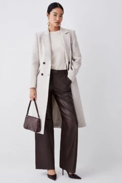 Karen Millen Tall Italian Virgin Wool Fitted Coat -Karen Millen Shop oatmeal tall italian virgin wool fitted coat 1 1