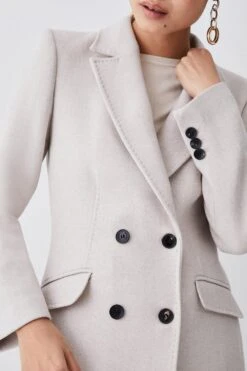 Karen Millen Tall Italian Virgin Wool Fitted Coat -Karen Millen Shop oatmeal tall italian virgin wool fitted coat 1 3