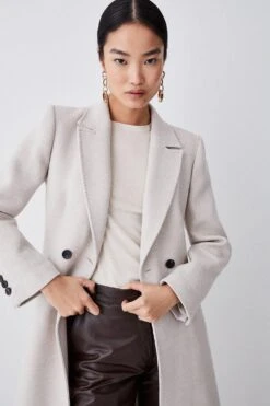 Karen Millen Tall Italian Virgin Wool Fitted Coat -Karen Millen Shop oatmeal tall italian virgin wool fitted coat 1 4
