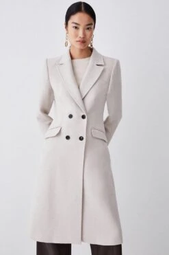 Karen Millen Tall Italian Virgin Wool Fitted Coat -Karen Millen Shop oatmeal tall italian virgin wool fitted coat 1 5