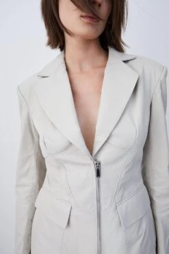 Karen Millen Leather Moto Fitted Biker Blazer Mini Dress