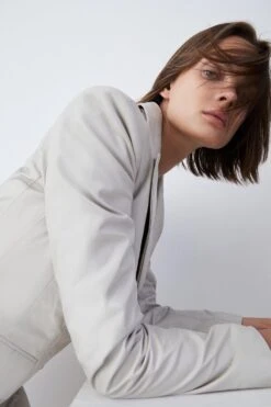 Karen Millen Leather Moto Fitted Biker Blazer Mini Dress -Karen Millen Shop off white leather moto fitted biker blazer mini dress 3