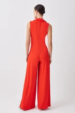 Karen Millen Petite Twist Knot Straight Leg Jersey Jumpsuit -Karen Millen Shop orange petite twist knot straight leg jersey jumpsuit 2