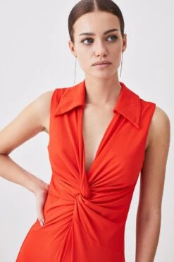 Karen Millen Petite Twist Knot Straight Leg Jersey Jumpsuit -Karen Millen Shop orange petite twist knot straight leg jersey jumpsuit 3