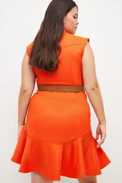 Front Page 21 Front Page -Karen Millen Shop orange plus size relaxed tailored ruffle hem belted drs 1