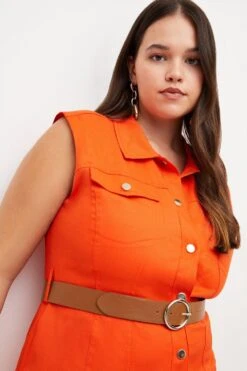 Karen Millen Plus Size Relaxed Tailored Ruffle Hem Belted Drs