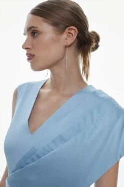 Karen Millen Tall Italian Wool Satin Drape Midi Dress -Karen Millen Shop pale blue tall italian wool satin drape midi dress 1 3