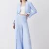 Karen Millen Tall Linen Edge To Edge Cropped Jacket -Karen Millen Shop pale blue tall linen edge to edge cropped jacket