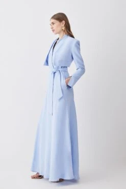 Karen Millen Tall Linen Edge To Edge Cropped Jacket -Karen Millen Shop pale blue tall linen edge to edge cropped jacket 3