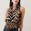 Karen Millen Petite Animal Shirred Halter Woven Blouse 2 Karen Millen Petite Animal Shirred Halter Woven Blouse -Karen Millen Shop petite animal shirred halter woven blouse