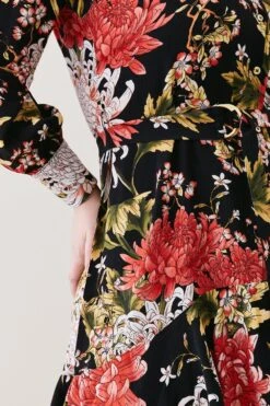 Karen Millen Plus Size Floral Printed Wrap Woven Mini Dress