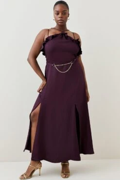 Karen Millen Plus Size Utility Viscose Twill Halter Strappy Dress