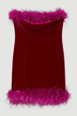 Karen Millen Tall Velvet Feather Detail Bandeau Mini Dress