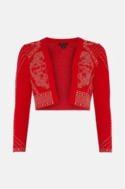 Front Page -Karen Millen Shop red baroque hotfix cropped knit jacket 1