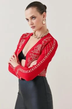 Front Page 28 Karen Millen Baroque Hotfix Cropped Knit Jacket