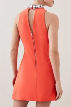 Karen Millen Petite Crystal Embellished Woven Mini Dress 8 Karen Millen Petite Crystal Embellished Woven Mini Dress -Karen Millen Shop red petite crystal embellished woven mini dress 1