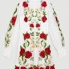 Karen Millen Tall Rose Embroidered Cotton Organdie Mini Dress -Karen Millen Shop red tall rose embroidered cotton organdie mini dress