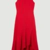 Karen Millen Tall Soft Tailored Sleeveless Full Skirt High Low Midi Dress -Karen Millen Shop red tall soft tailored sleeveless full skirt high low midi dress
