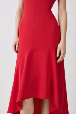 Karen Millen Tall Soft Tailored Sleeveless Full Skirt High Low Midi Dress -Karen Millen Shop red tall soft tailored sleeveless full skirt high low midi dress 3