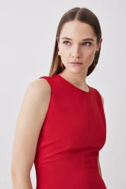 Karen Millen Tall Soft Tailored Sleeveless Full Skirt High Low Midi Dress -Karen Millen Shop red tall soft tailored sleeveless full skirt high low midi dress 4