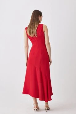 Karen Millen Tall Soft Tailored Sleeveless Full Skirt High Low Midi Dress -Karen Millen Shop red tall soft tailored sleeveless full skirt high low midi dress 5