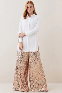 Karen Millen Lydia Millen Petite Textured Sequin Wide Leg Trousers