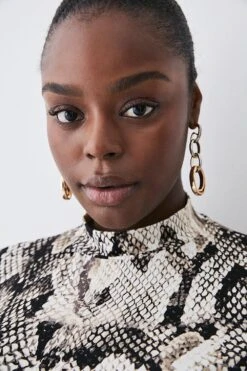 Karen Millen Plus Size Long Sleeve Jersey Printed Funnel Neck Top -Karen Millen Shop snake plus size long sleeve jersey printed funnel neck top 2