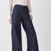 Karen Millen Tailored Denim Button Detail Wide Leg Trousers -Karen Millen Shop tailored denim button detail wide leg trousers