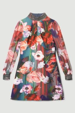 Karen Millen Tall Diamante Trim Floral Woven Mini Dress -Karen Millen Shop tall diamante trim floral woven mini dress 2