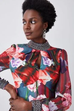 Karen Millen Tall Diamante Trim Floral Woven Mini Dress -Karen Millen Shop tall diamante trim floral woven mini dress 3