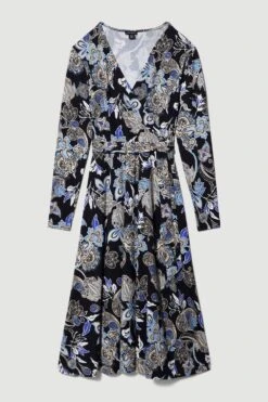 Karen Millen Tall Floral Belted Wrap Viscose Blend Jersey Midaxi Dress -Karen Millen Shop tall floral belted wrap viscose blend jersey midaxi dress 1 1